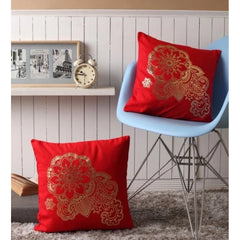 Pack Of_2 Cotton Printed Cushion Cover Sets (Red, Size: 16x16 In) - GillKart