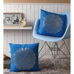 Pack Of_2 Cotton Printed Cushion Cover Sets (Blue, Size: 16x16 In) - GillKart