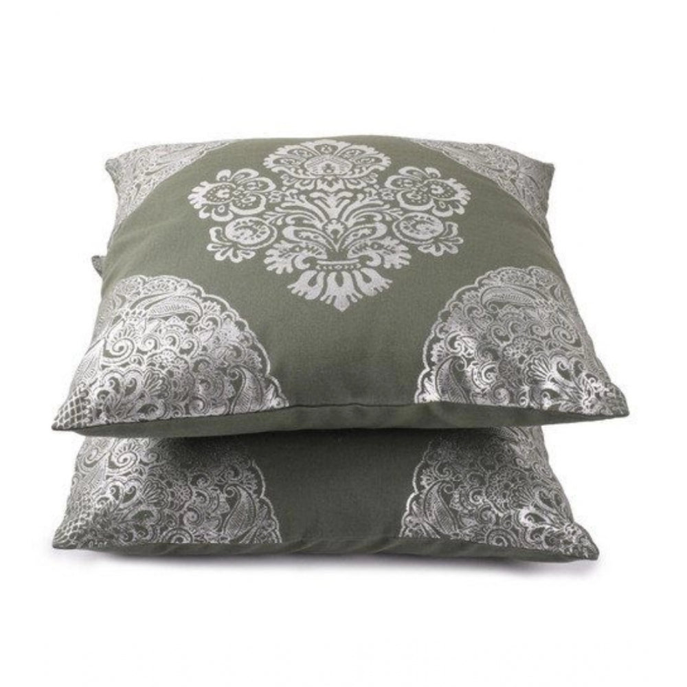 Pack Of_2 Cotton Printed Cushion Cover Sets (Green, Size: 16x16 In) - GillKart