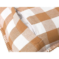 Pack Of_2 Cotton Checkered Cushion Cover With Blanket Stitch (Beige, Size: 12x20 In) - GillKart