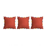 Cotton Solid Pom Pom Cushion Covers (Orange, Size: 14x14 In) - GillKart