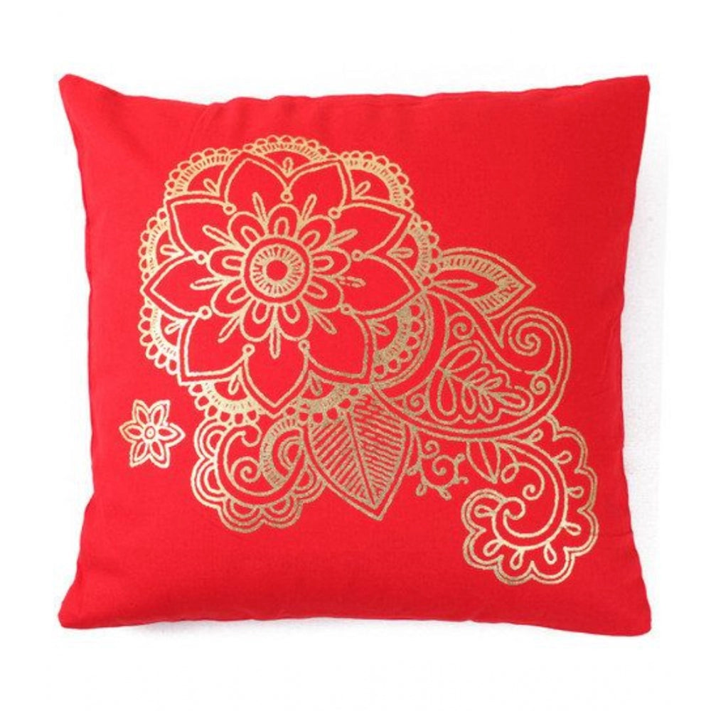 Pack Of_2 Cotton Printed Cushion Cover Sets (Red, Size: 16x16 In) - GillKart