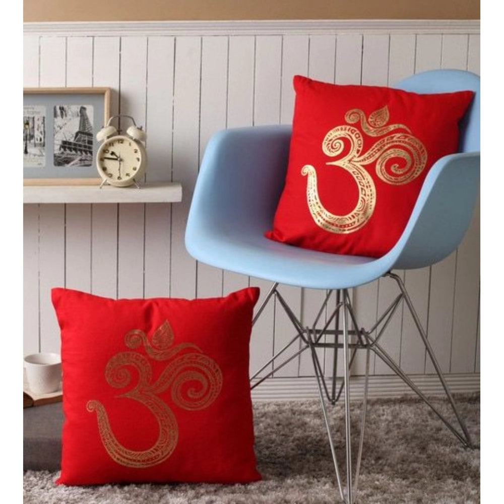 Pack Of_2 Cotton Printed Cushion Cover Sets (Red, Size: 16x16 In) - GillKart