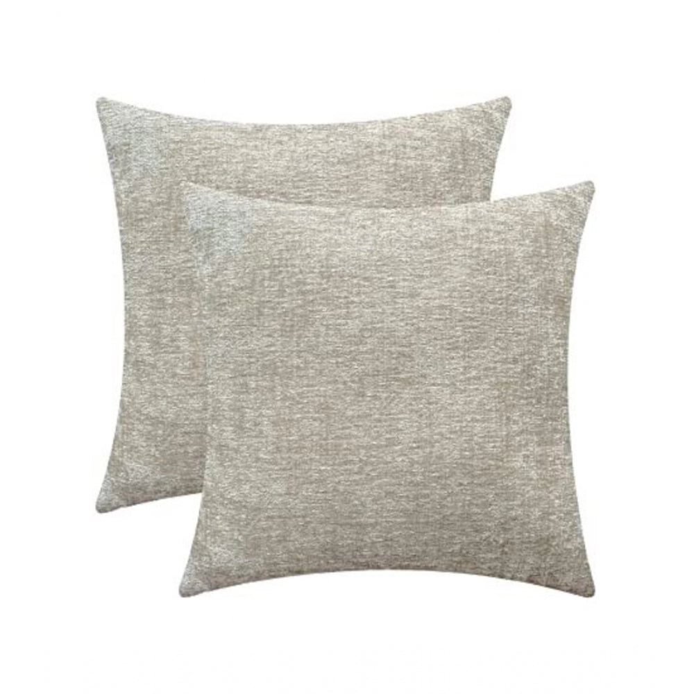 Pack Of_2 Chenille Checkered Cushion Covers (Cream Sand, Size: 16x16 In) - GillKart