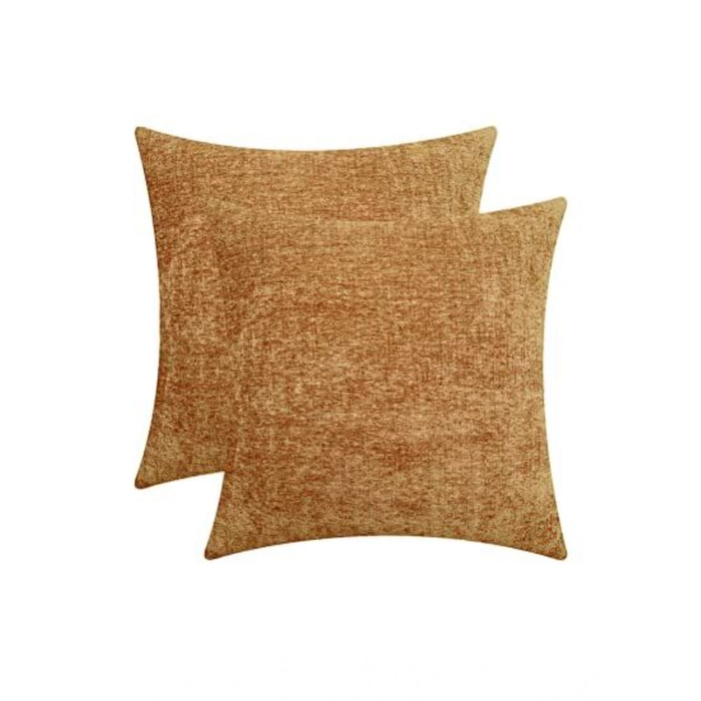 Pack Of_2 Chenille Checkered Cushion Covers (Mustard Yellow, Size: 16x16 In) - GillKart