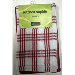 Pack Of_3 Cotton Checkered Kitchen Towel Sets (Maroon, Size: 13x22 In)