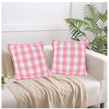 Pack Of_2 Cotton Checkered Cushion Cover With Blanket Stitch (Baby Pink, Size: 16x16 In) - GillKart