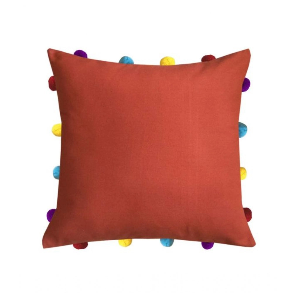 Cotton Solid Pom Pom Cushion Covers (Orange, Size: 14x14 In) - GillKart