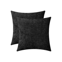 Pack Of_2 Chenille Checkered Cushion Covers (Black, Size: 18x18 In) - GillKart