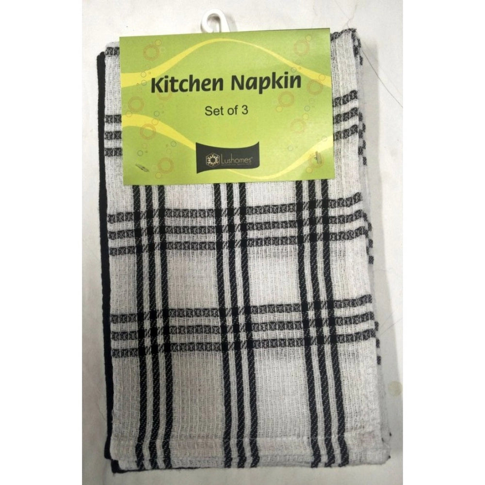 Pack Of_3 Cotton Checkered Kitchen Towel Sets (Black, Size: 13x22 In) - GillKart