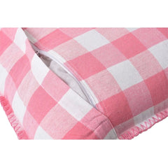 Pack Of_2 Cotton Checkered Cushion Cover With Blanket Stitch (Baby Pink, Size: 12x20 In) - GillKart