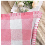 Pack Of_2 Cotton Checkered Cushion Cover With Blanket Stitch (Baby Pink, Size: 16x16 In) - GillKart