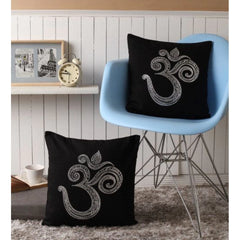 Pack Of_2 Cotton Printed Cushion Cover Sets (Black, Size: 16x16 In) - GillKart