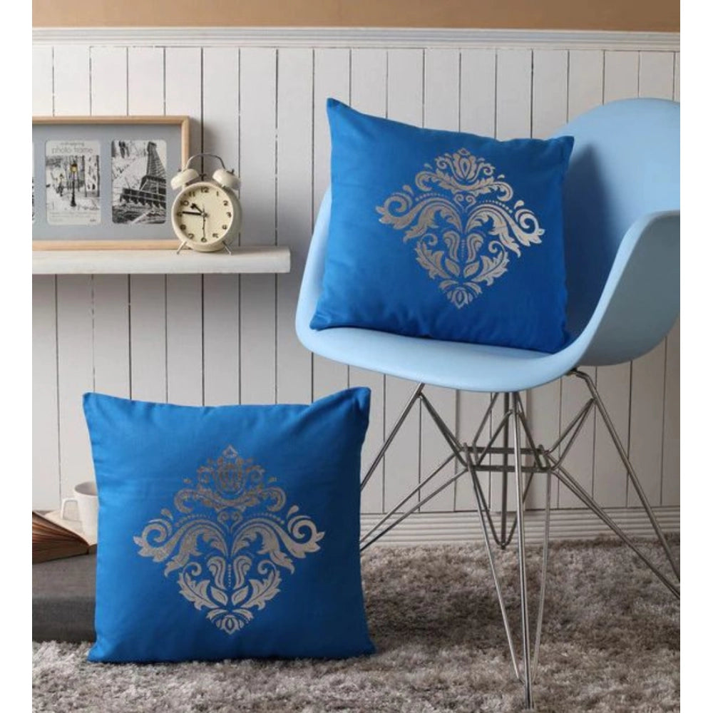 Pack Of_2 Cotton Printed Cushion Cover Sets (Blue, Size: 16x16 In) - GillKart