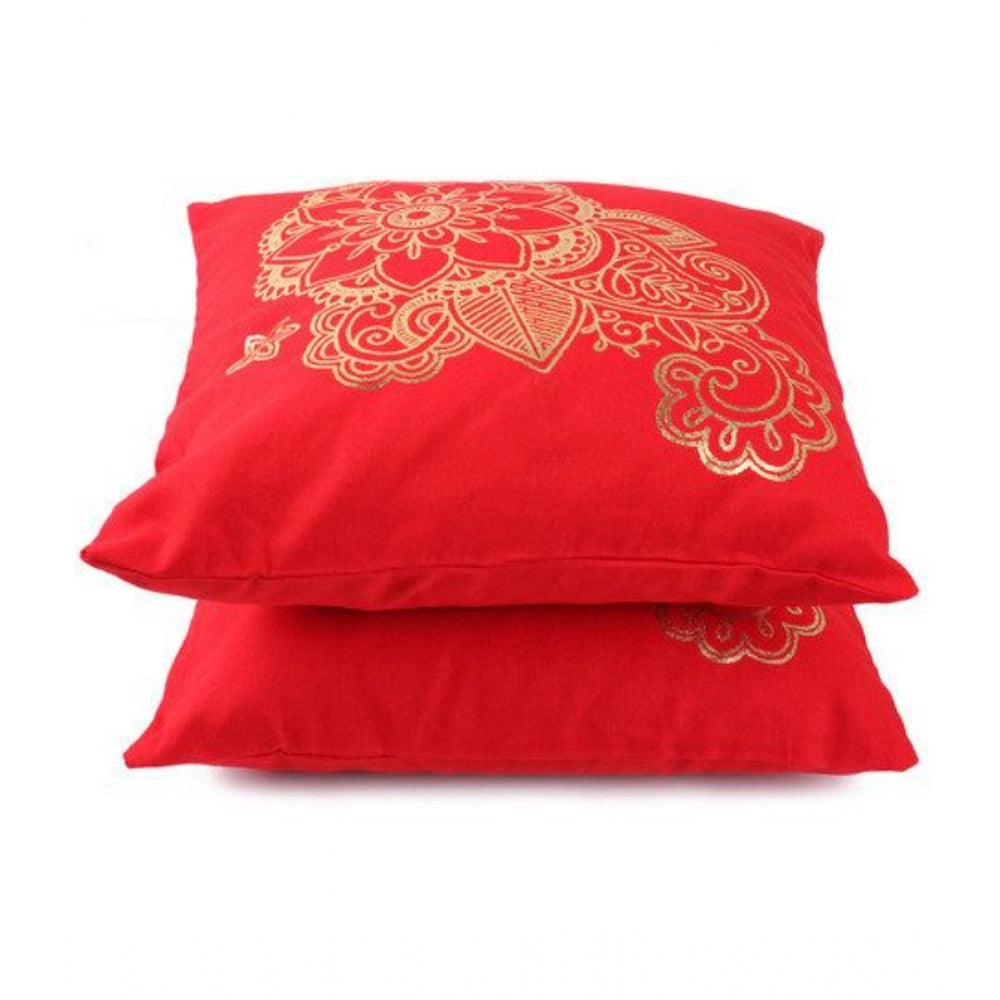 Pack Of_2 Cotton Printed Cushion Cover Sets (Red, Size: 16x16 In) - GillKart