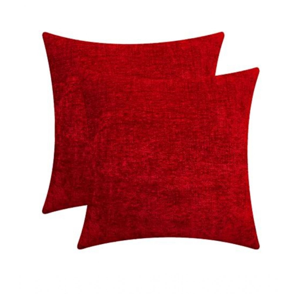 Pack Of_2 Chenille Checkered Cushion Covers (Red, Size: 20x20 In) - GillKart