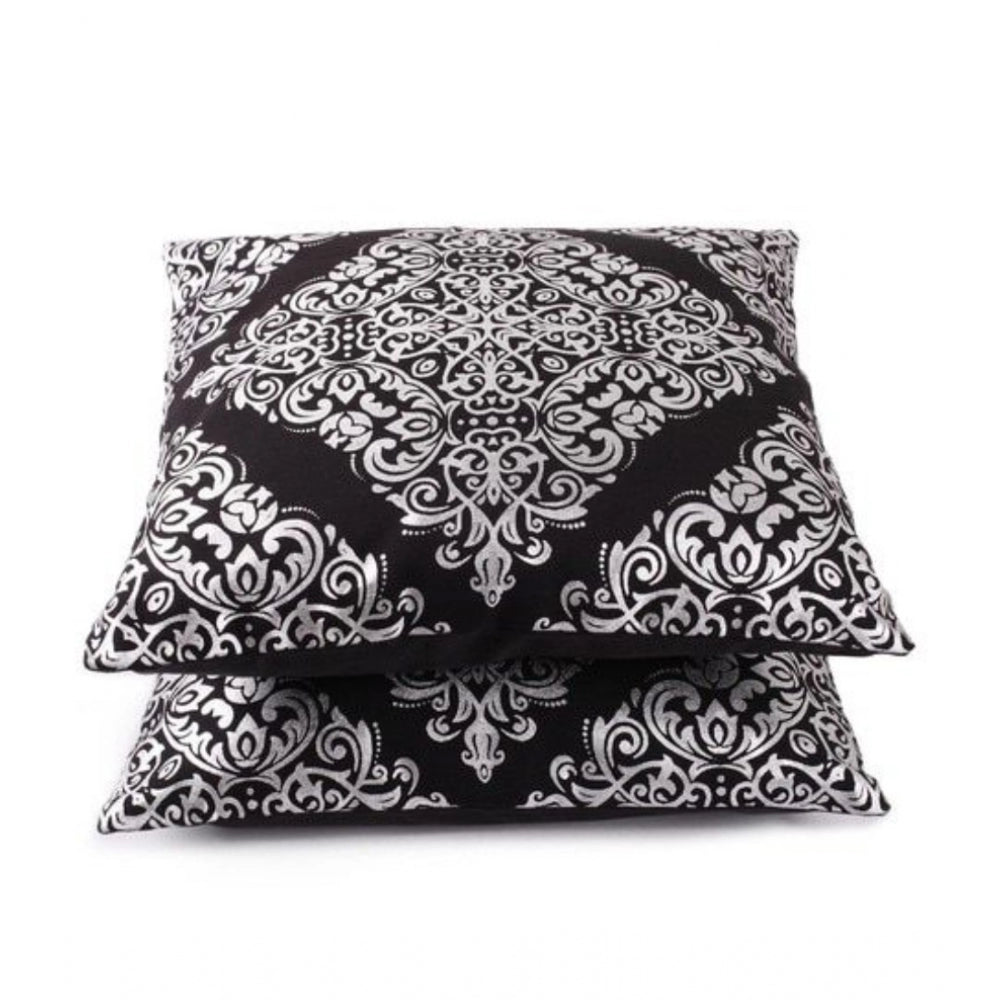 Pack Of_2 Cotton Printed Cushion Cover Sets (Black, Size: 16x16 In) - GillKart