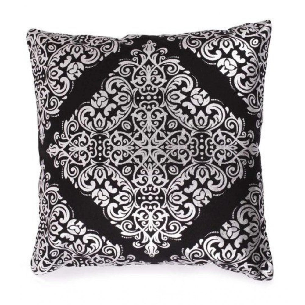 Pack Of_2 Cotton Printed Cushion Cover Sets (Black, Size: 16x16 In) - GillKart