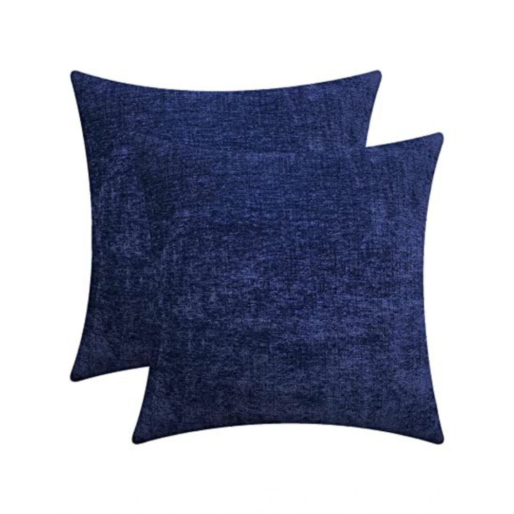 Pack Of_2 Chenille Checkered Cushion Covers (Navy Blue, Size: 18x18 In) - GillKart