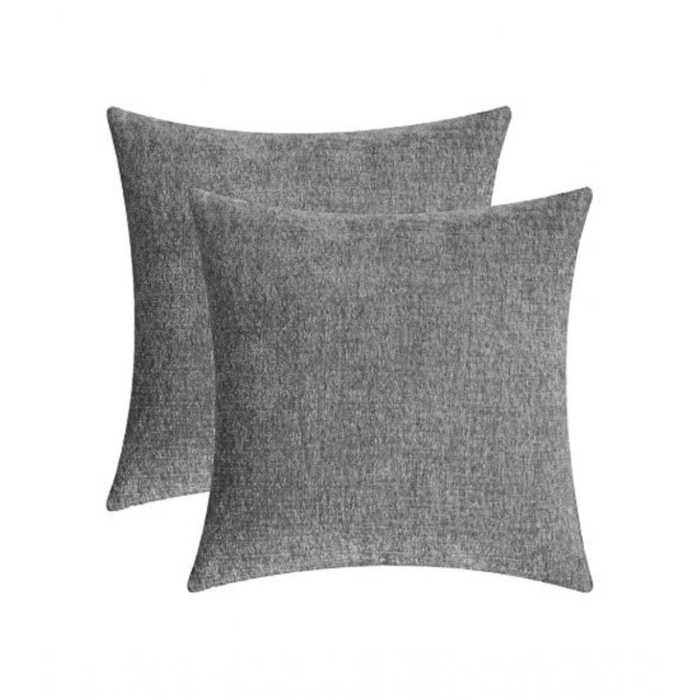 Pack Of_2 Chenille Checkered Cushion Covers (Grey, Size: 16x16 In) - GillKart