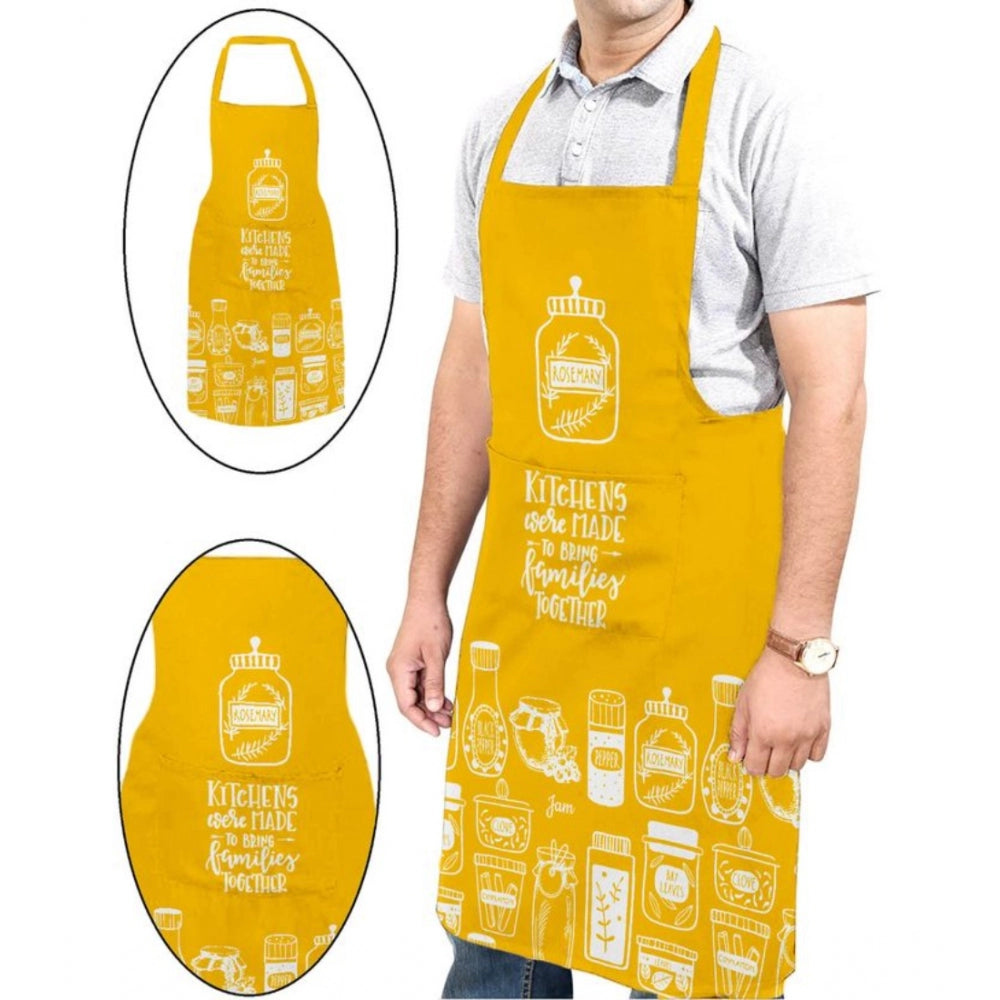 Cotton Printed Aprons (Yellow &amp; White, Size: 24x31 In) - GillKart