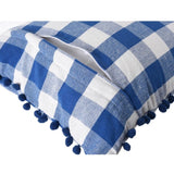 Pack Of_2 Cotton Checkered Cushion Cover With Pom Pom (Blue, Size: 18x18 In) - GillKart