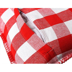 Pack Of_2 Cotton Checkered Cushion Cover With Blanket Stitch (Red &amp; White, Size: 12x20 In) - GillKart