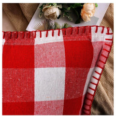 Pack Of_2 Cotton Checkered Cushion Cover With Blanket Stitch (Red &amp; White, Size: 12x20 In) - GillKart