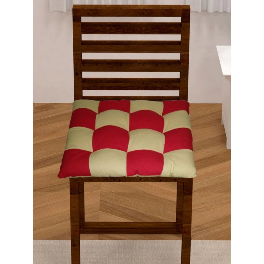 Cotton Blended Solid Chair Cushions (Red &amp; Beige, Size: 16x16 In) - GillKart