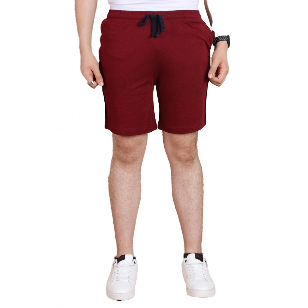 Men's Casual Cotton Striped Above knee Shorts (Maroon) - GillKart