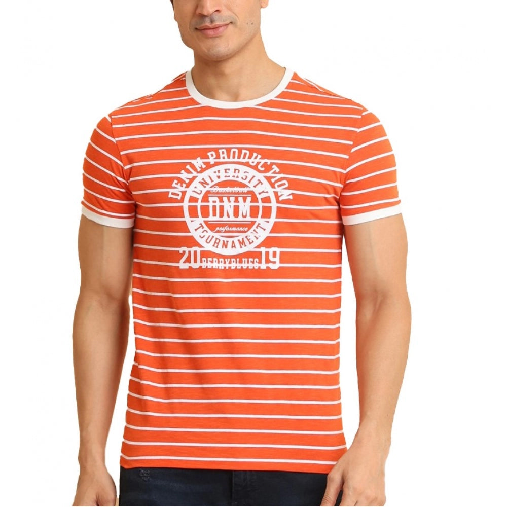 Men's Casual Cotton Printed Round Neck Half Sleeve T-Shirt (Rust) - GillKart