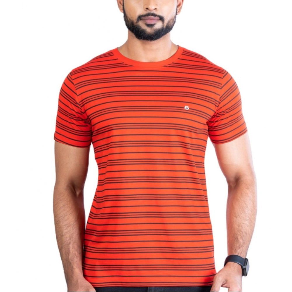 Men's Casual Cotton Printed Round Neck Half Sleeve T-Shirt (Red) - GillKart