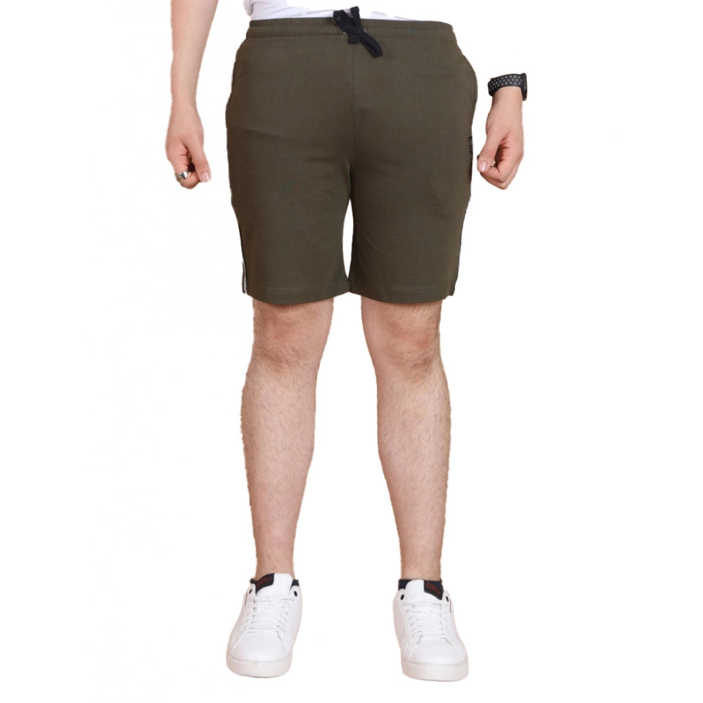 Men's Casual Cotton Striped Above knee Shorts (Olive) - GillKart