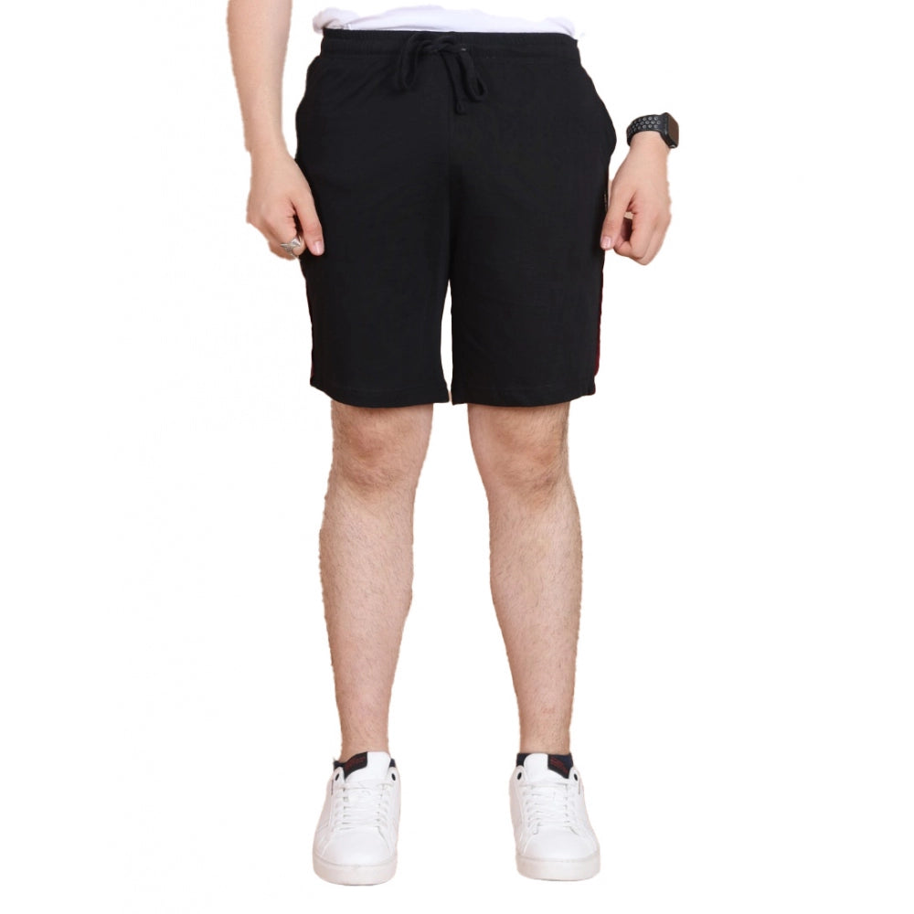 Men's Casual Cotton Striped Above knee Shorts (Black) - GillKart