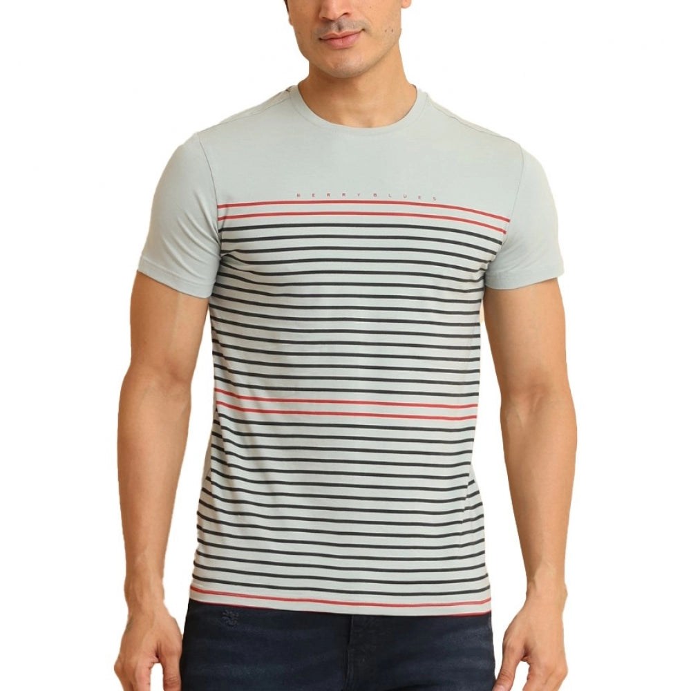 Men's Casual Cotton Printed Round Neck Half Sleeve T-Shirt (Grey) - GillKart