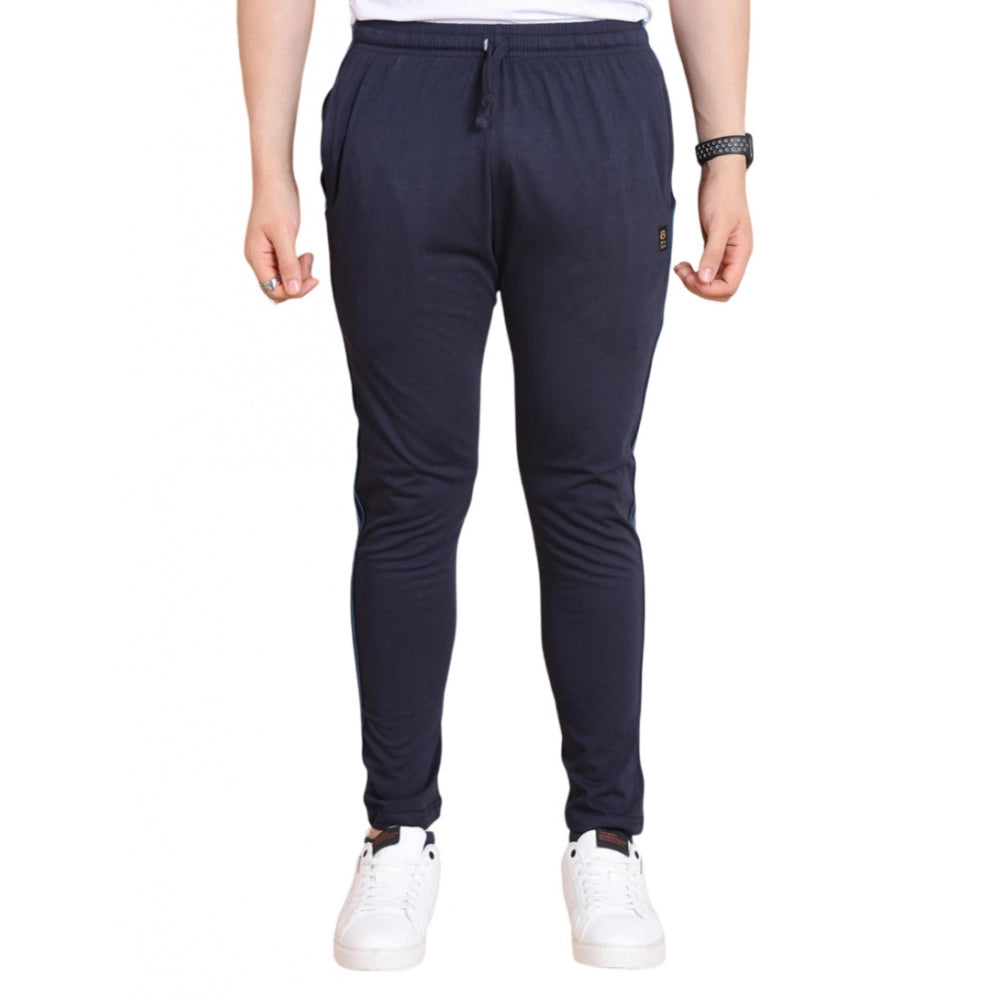 Men's Casual Cotton Striped Full Length Track Pant (Navy) - GillKart