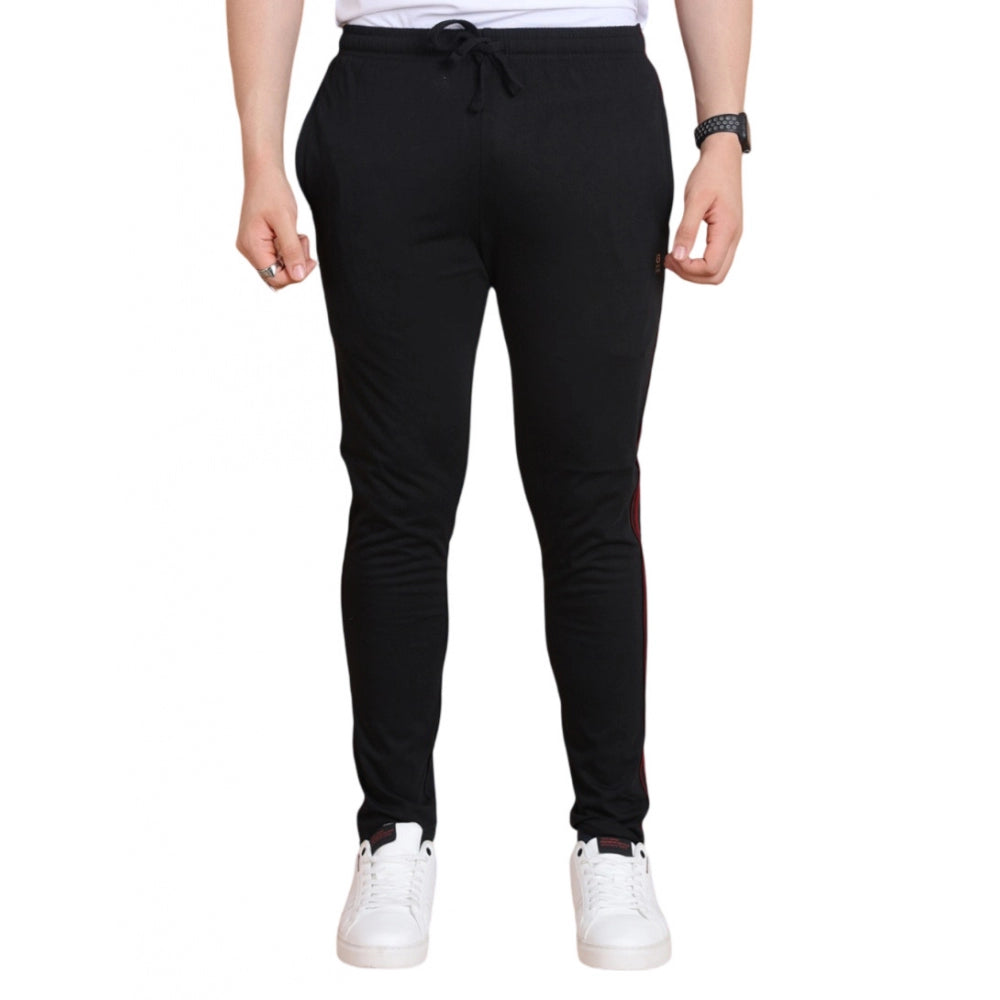 Men's Casual Cotton Striped Full Length Track Pant (Black) - GillKart