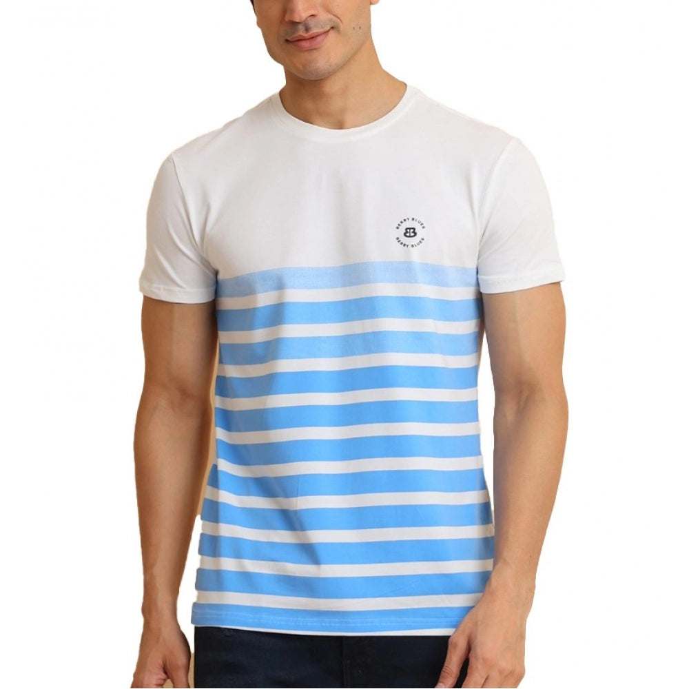 Men's Casual Cotton Printed Round Neck Half Sleeve T-Shirt (Blue) - GillKart