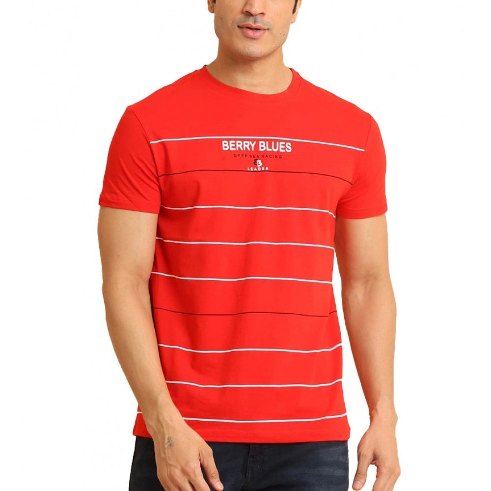 Men's Casual Cotton Printed Round Neck Half Sleeve T-Shirt (Red) - GillKart