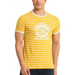 Men's Casual Cotton Printed Round Neck Half Sleeve T-Shirt (Mustard) - GillKart