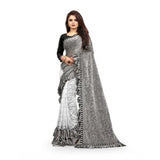 Women's Silk With Mirror Lace Solid Saree With Unstitched Blouse (Grey, 5-5 Mtrs) - GillKart