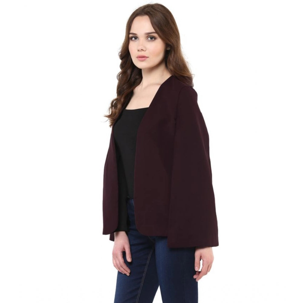 Women's Polyester Solid Cape Sleeve Blazer (Wine) - GillKart