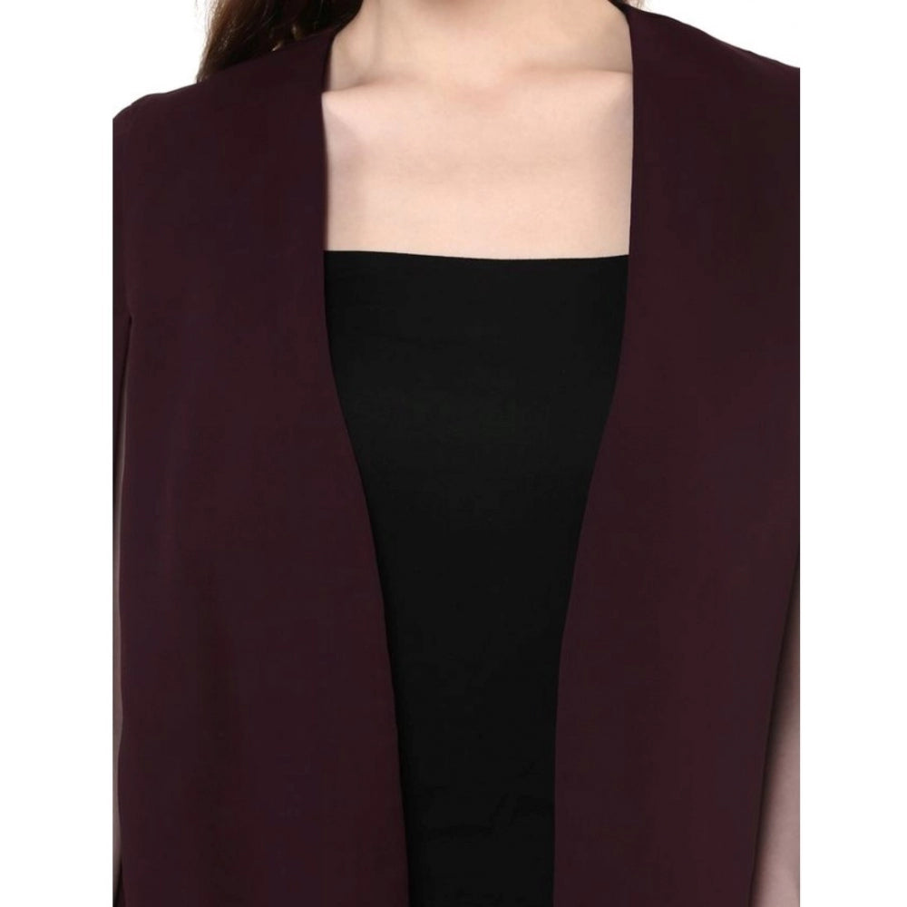 Women's Polyester Solid Cape Sleeve Blazer (Wine) - GillKart