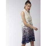 Women's Polyester Floral Sleeveless Above Knee Dress (Cream) - GillKart