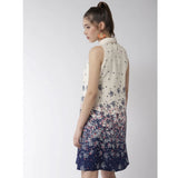 Women's Polyester Floral Sleeveless Above Knee Dress (Cream) - GillKart