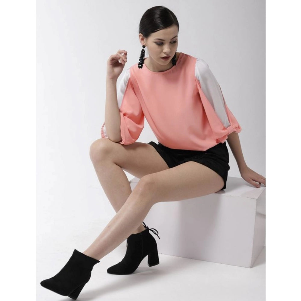 Women's Polyester Colour Block Slit Sleeve Top (Pink) - GillKart