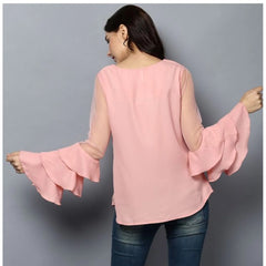 Women's Polyester Solid Tier Sleeve Top (Pink) - GillKart