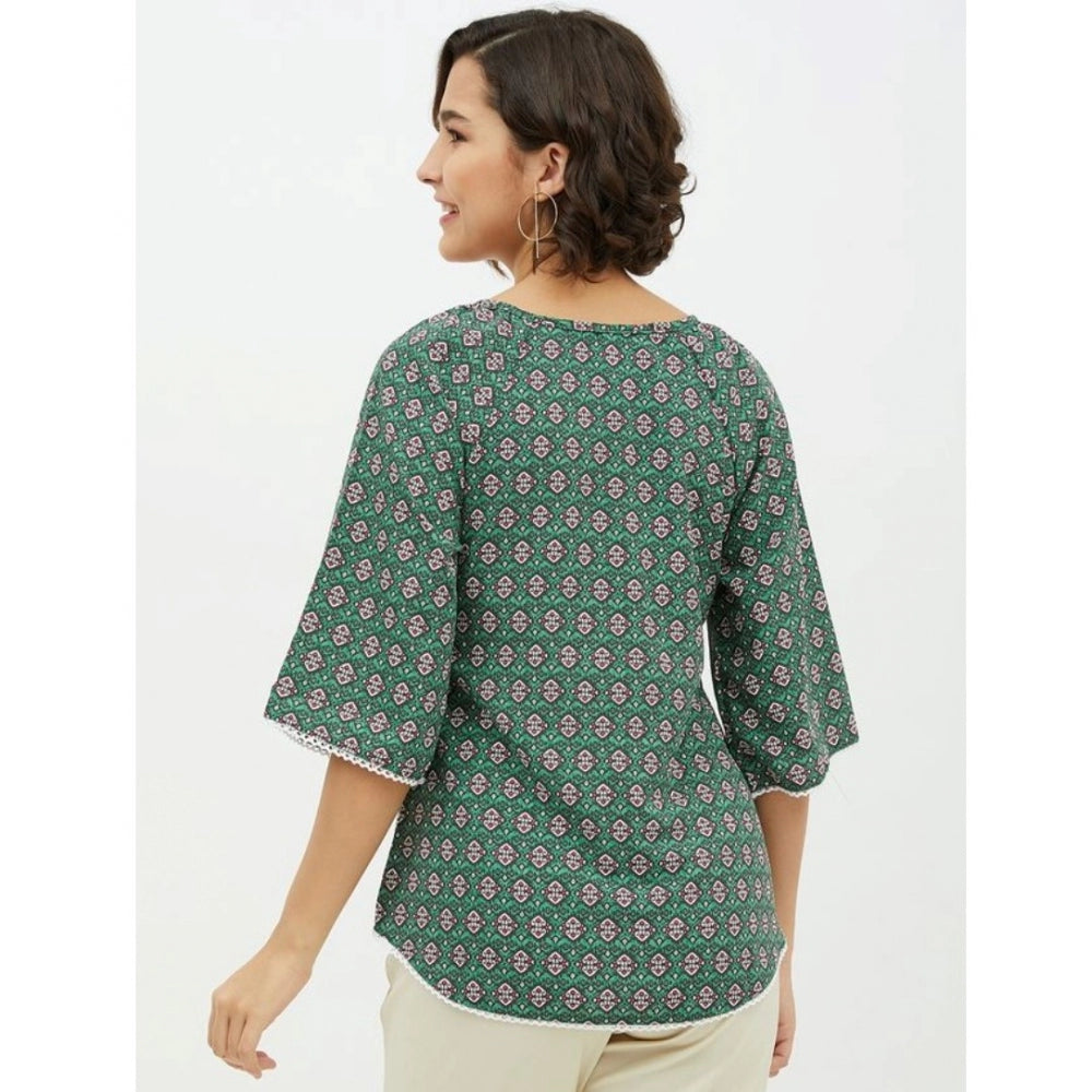 Women's Polyester Printed 3-4th Sleeves Top (Green) - GillKart