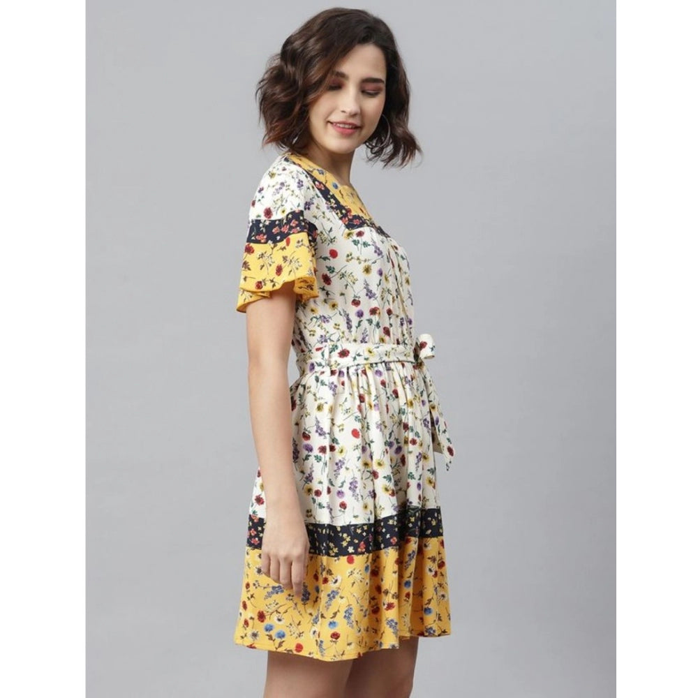 Women's Polyester Floral Flutter Above Knee Dress (Multicolor) - GillKart