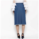 Women's Denim Washed Buttoned Skirt (Blue) - GillKart